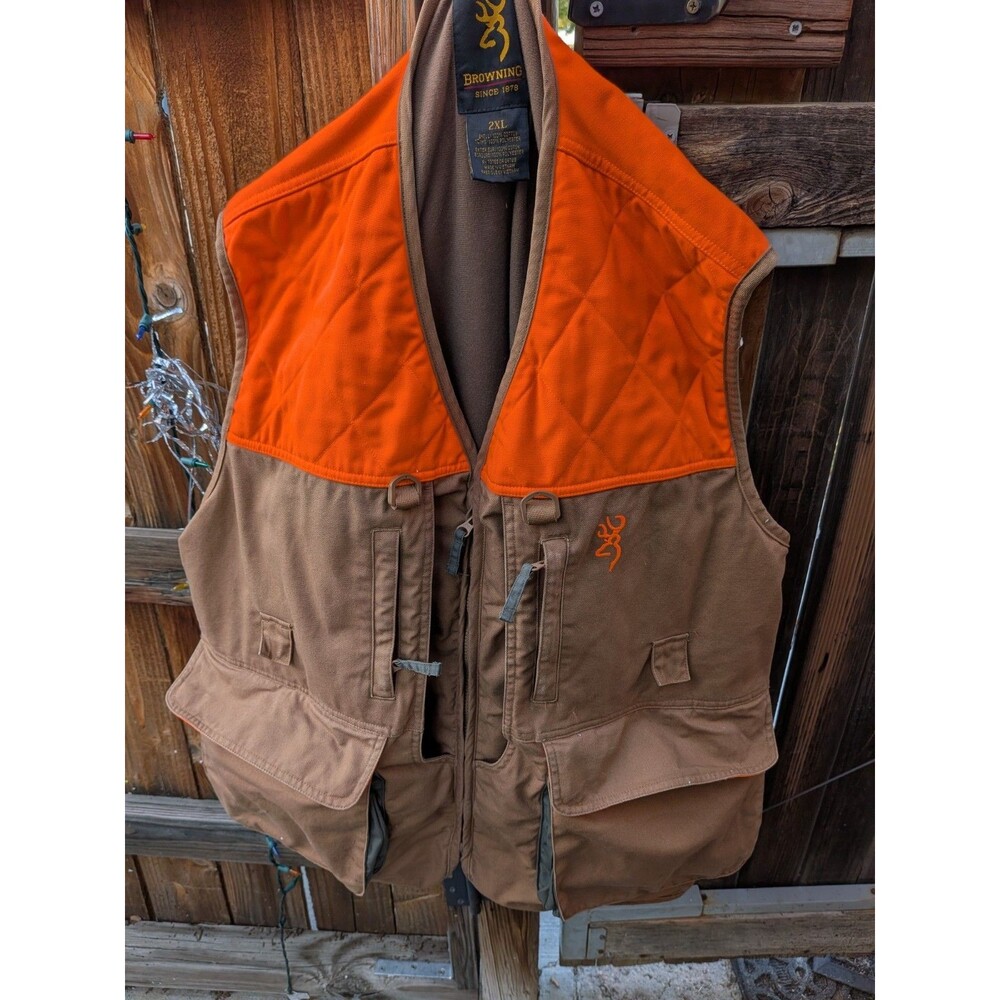 Browning Men's Upland Hunting Vest Size 2XL Blaze Orange & Field Tan Canvas